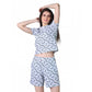 Trendy Cotton Blended Printed Round Neck Half Sleeve Top Shorts Set