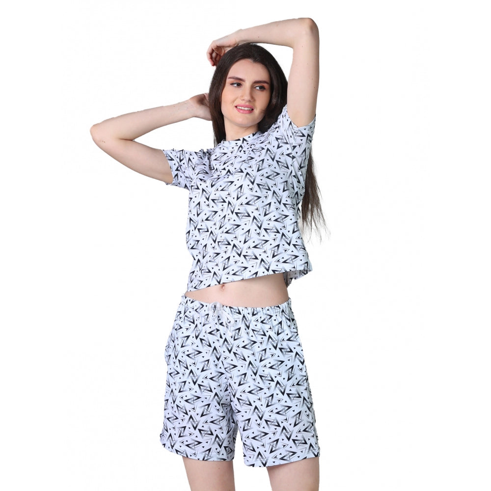 Trendy Cotton Blended Printed Round Neck Half Sleeve Top Shorts Set