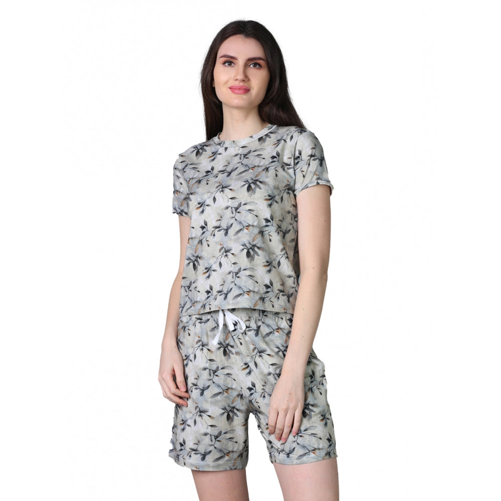 Trendy Cotton Blended Printed Round Neck Half Sleeve Top Shorts Set