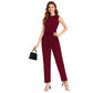 Urbane Women's Knitting strachable Solid Round Neck Sleeveless Jumpsuit