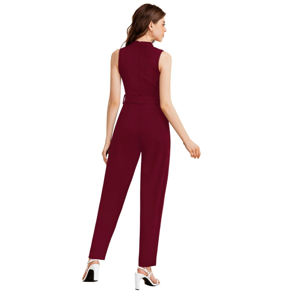 Urbane Women's Knitting strachable Solid Round Neck Sleeveless Jumpsuit
