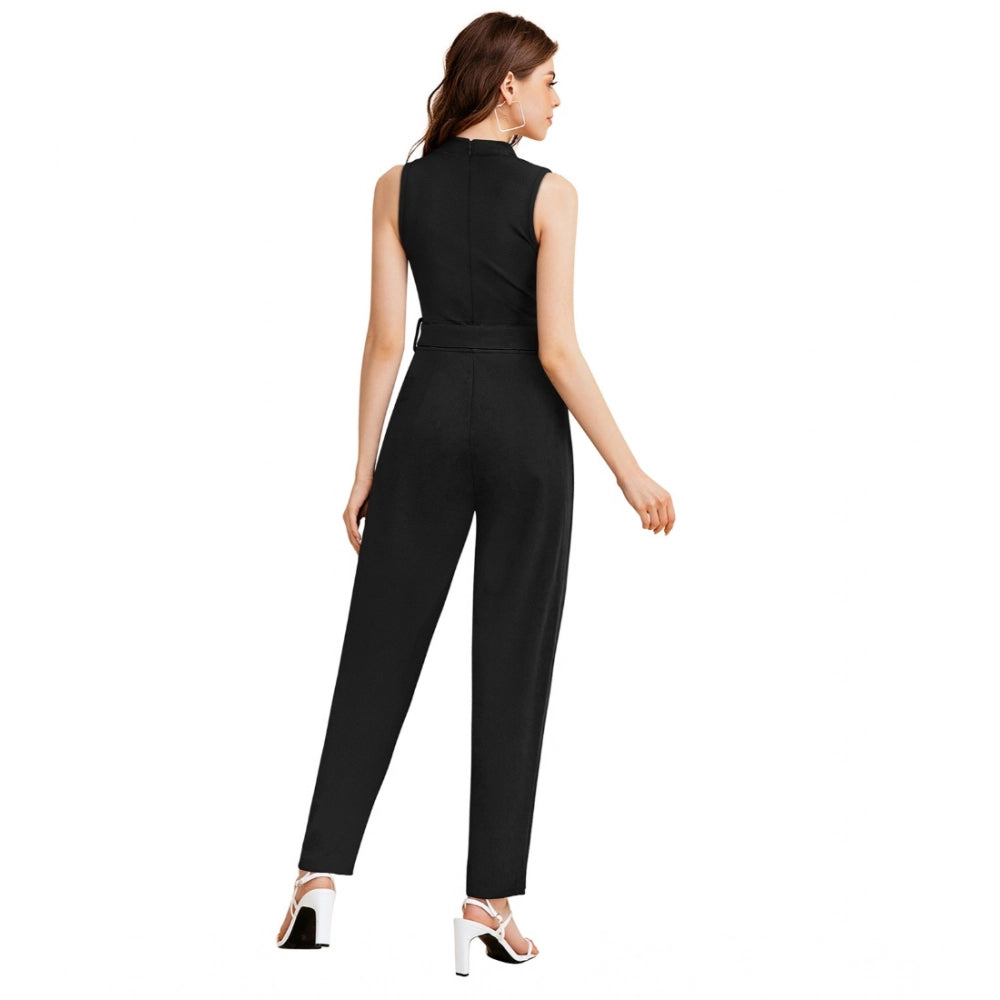 Urbane Women's Knitting strachable Solid Round Neck Sleeveless Jumpsuit