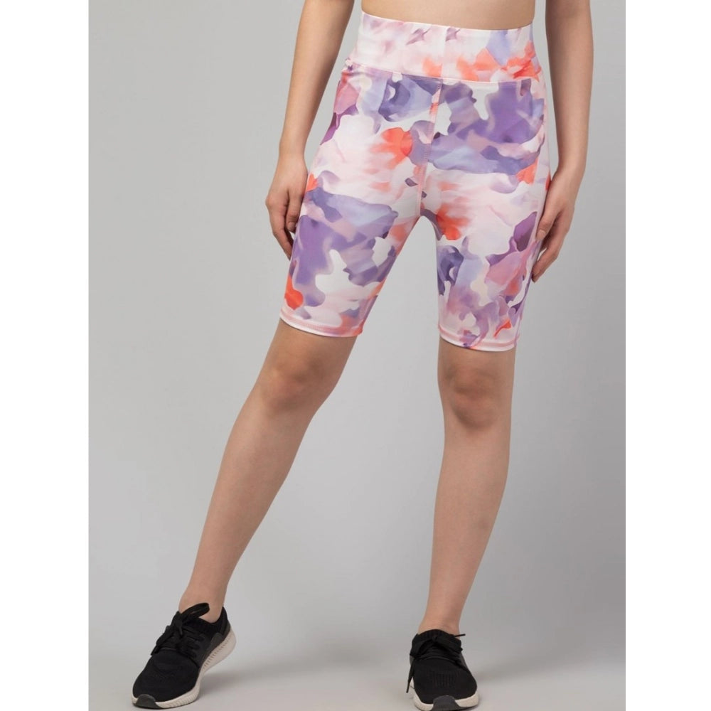 Incredible Women's Polyester Spandex Printed Above Knee High Rise Slip On Shorts