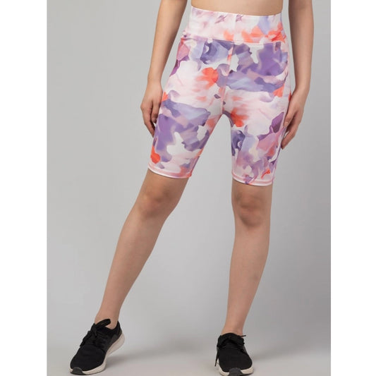 Incredible Women's Polyester Spandex Printed Above Knee High Rise Slip On Shorts