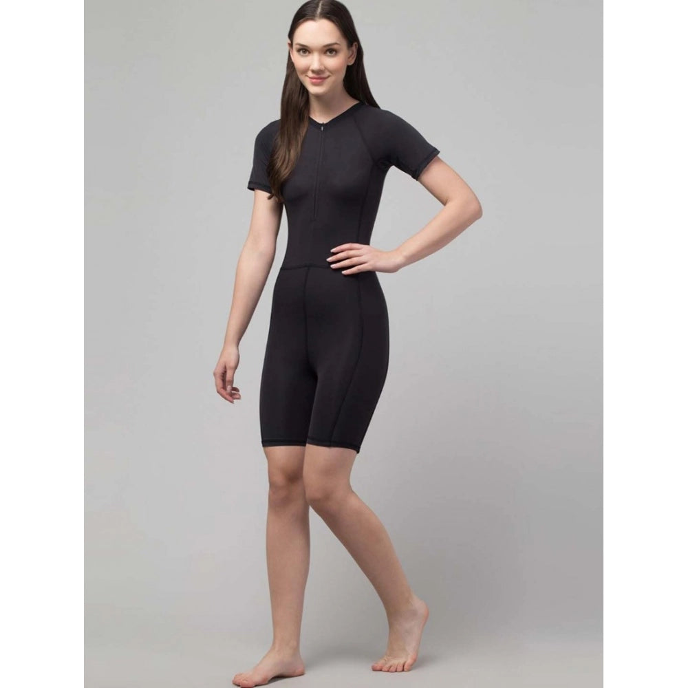 Wonderful Women's Polyester Spandex Solid Above Knee Slip On Round Neck Swimsuit Set