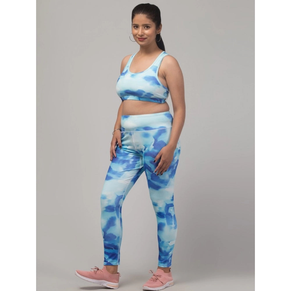 Wonderful Women's Polyester Spandex Printed Ankle Length High Rise Slip On Tights and Bra Set