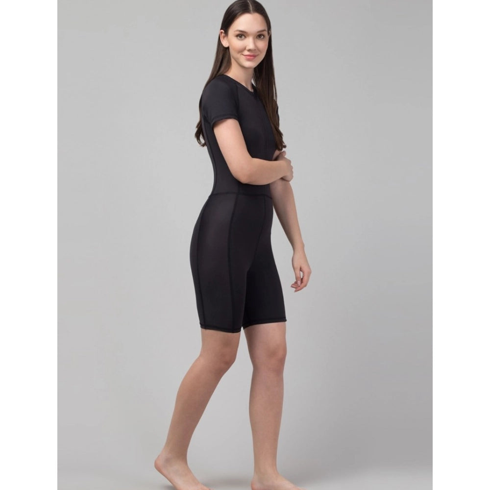 Wonderful Women's Polyester Spandex Solid Above Knee Slip On Round Neck Swimsuit Set