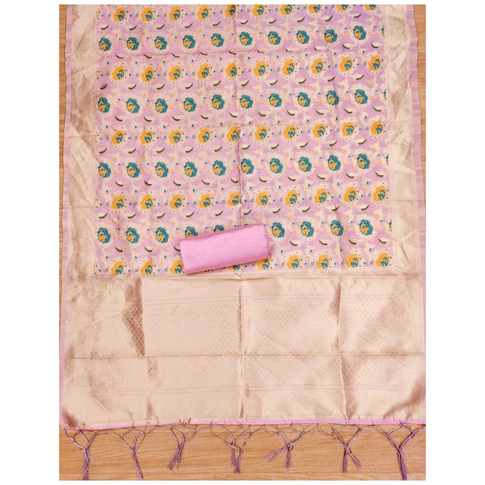 Ethnic Women's Banarasi Silk Printed Unstitched Salwar Suit Dress Material With Dupatta