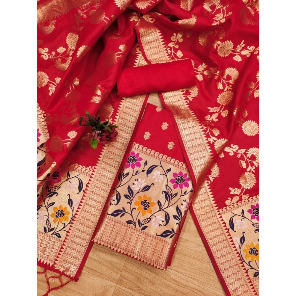 Ethnic Women's Banarasi Silk Printed Unstitched Salwar Suit Dress Material With Dupatta