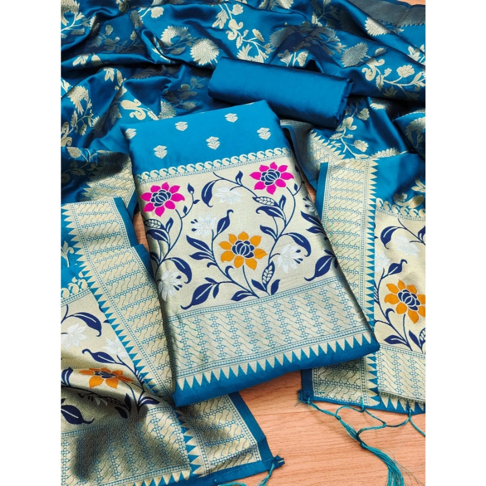 Ethnic Women's Banarasi Silk Printed Unstitched Salwar Suit Dress Material With Dupatta