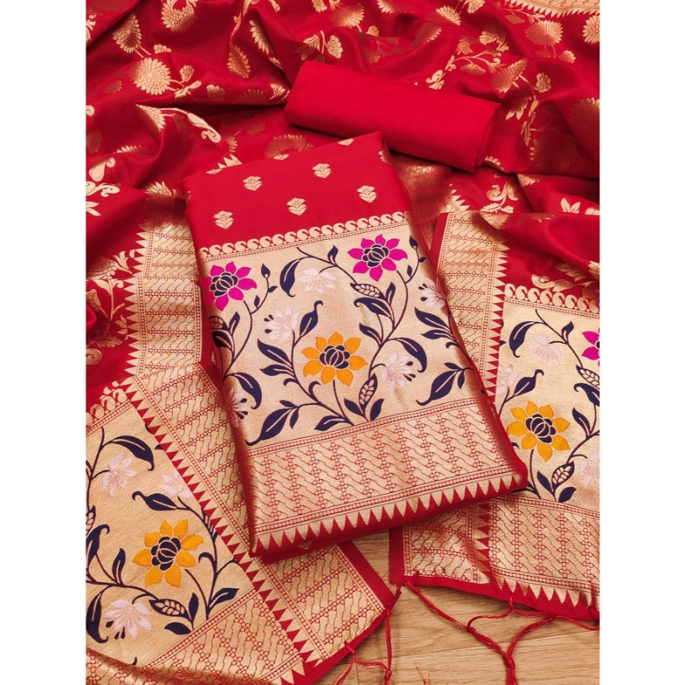 Ethnic Women's Banarasi Silk Printed Unstitched Salwar Suit Dress Material With Dupatta