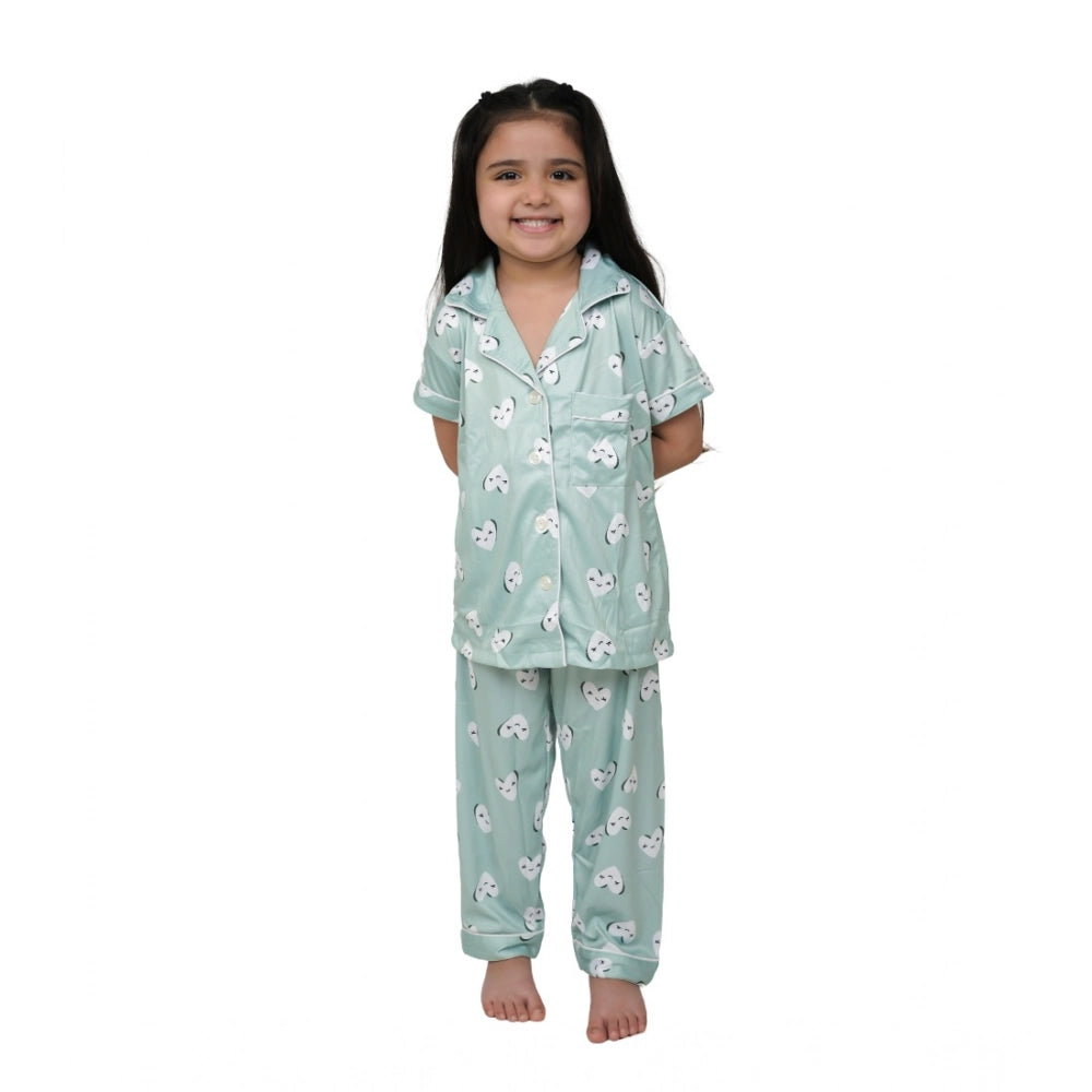 Elite Girl's Silk Bleand Printed Short Sleeve Night Suit Set