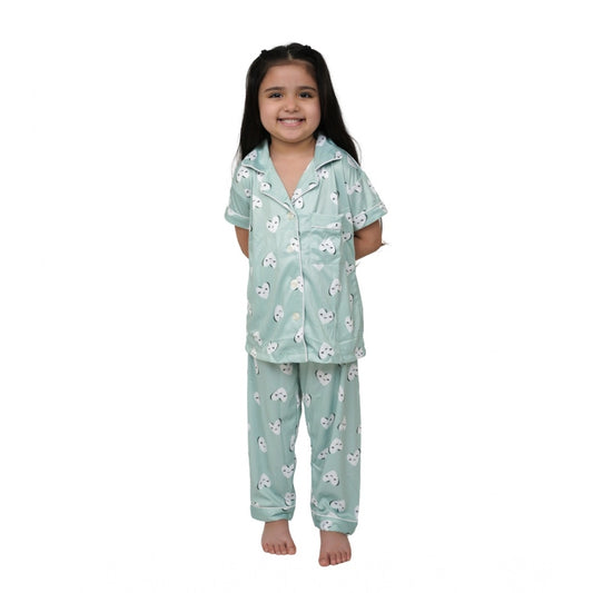 Elite Girl's Silk Bleand Printed Short Sleeve Night Suit Set