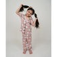 Elegant Girl's Silk Blend Printed Short Sleeve Night Suit Set