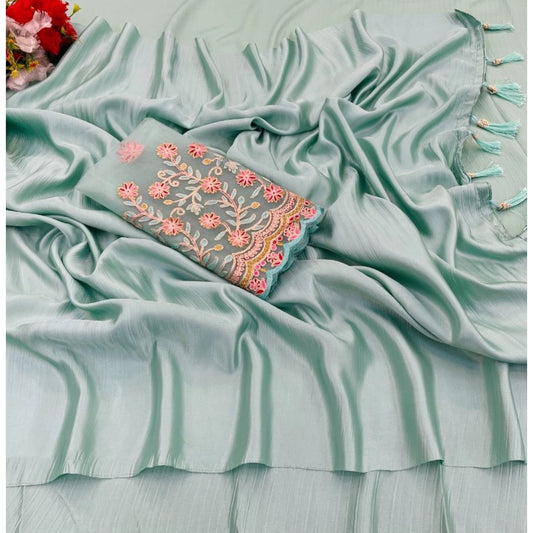 Sizzling Women's Satin Solid Saree With Blouse Piece