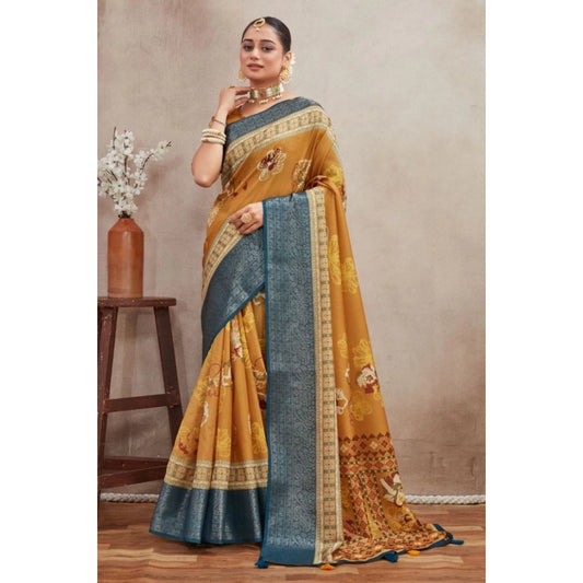Dazzling Women's Crepe Silk Printed Saree With Blouse Piece