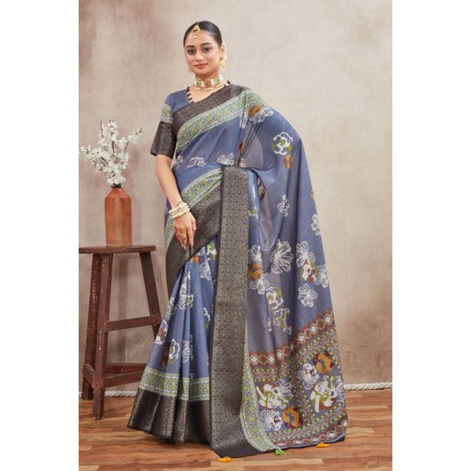 Dazzling Women's Crepe Silk Printed Saree With Blouse Piece