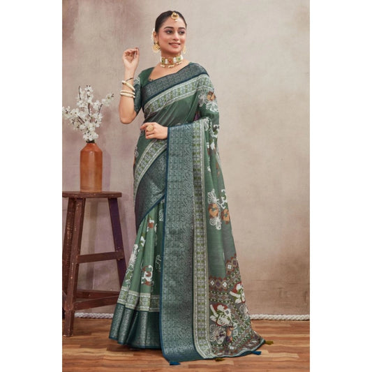 Dazzling Women's Crepe Silk Printed Saree With Blouse Piece