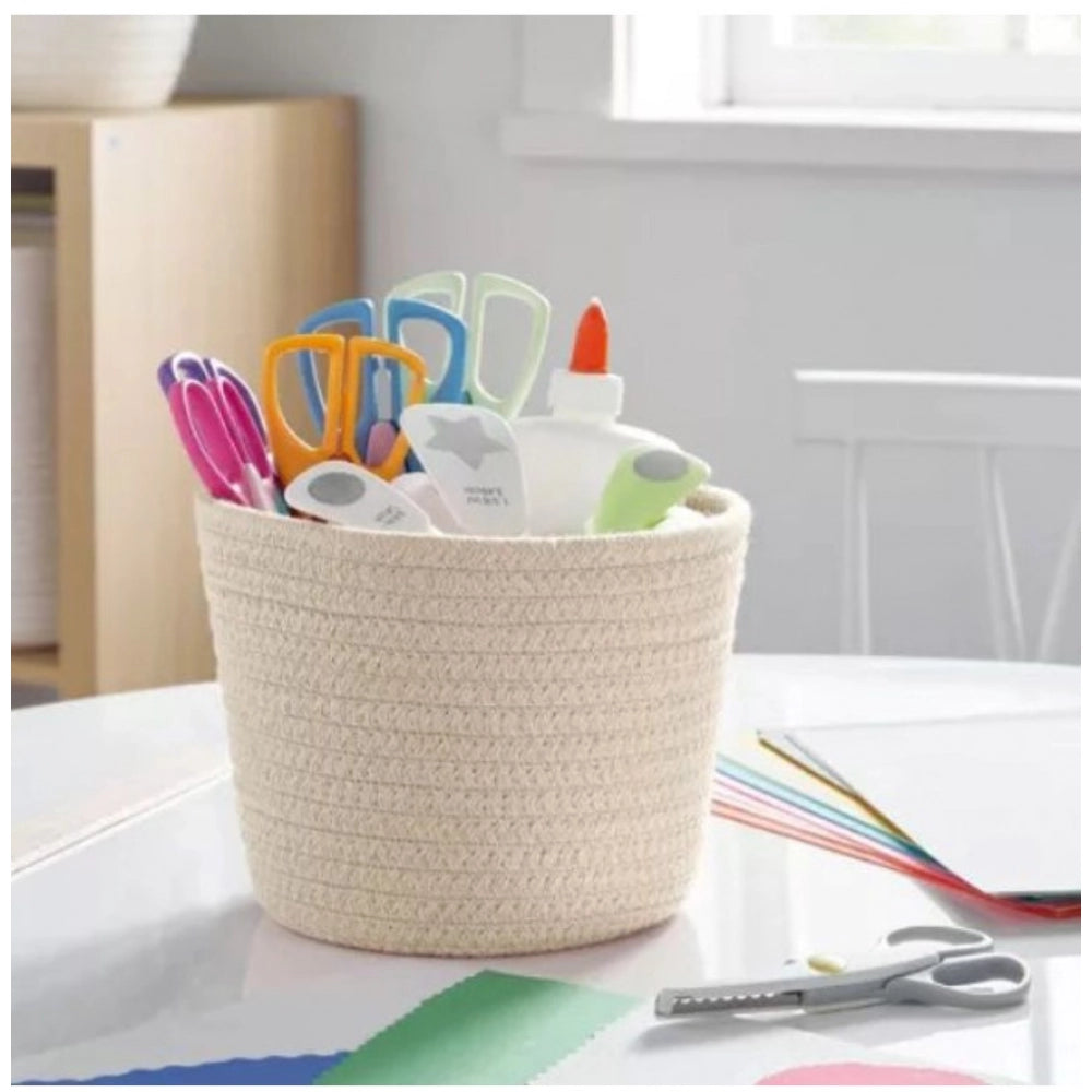 Funky Cotton White Pen Holder Pack of 1 Storage Basket For Clothes