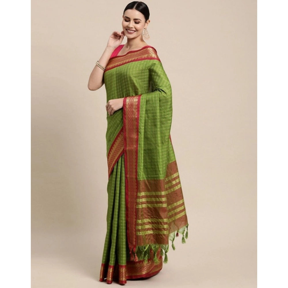 Superb Women's Cotton Silk Checkered Saree With Blouse Piece
