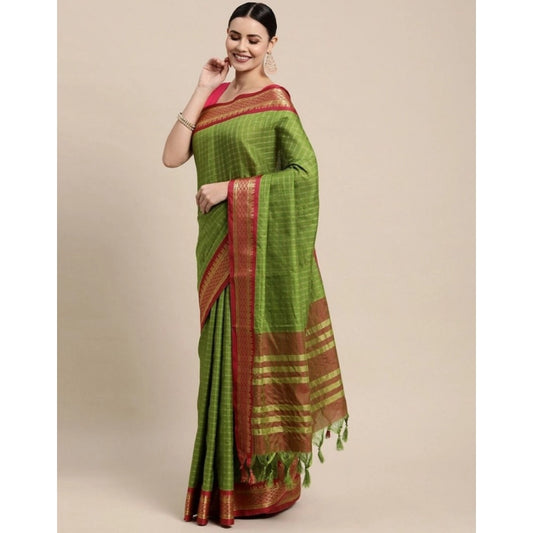 Superb Women's Cotton Silk Checkered Saree With Blouse Piece