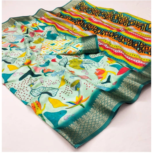 Glorious Women's Cotton Silk Printed Saree With Blouse Piece