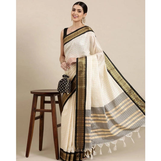 Superb Women's Cotton Silk Checkered Saree With Blouse Piece