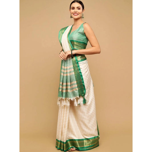 Superb Women's Cotton Silk Checkered Saree With Blouse Piece
