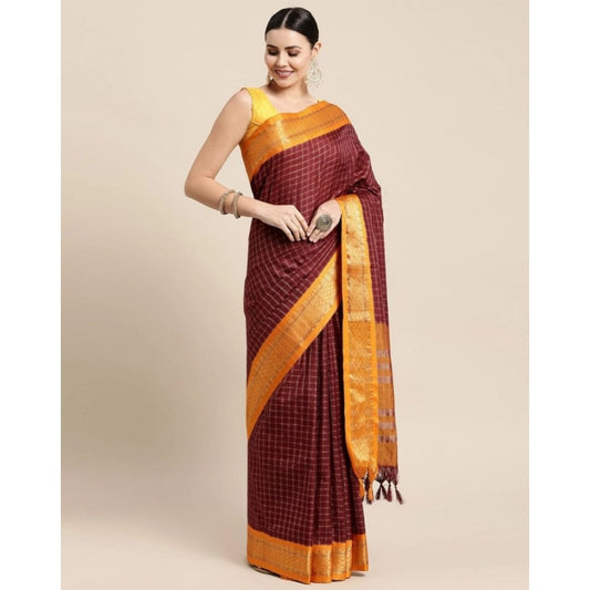 Superb Women's Cotton Silk Checkered Saree With Blouse Piece