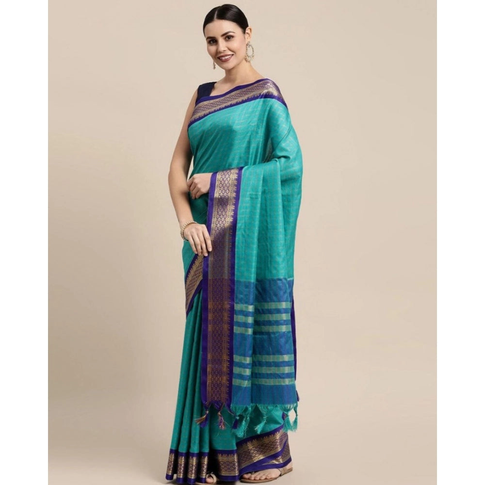 Superb Women's Cotton Silk Checkered Saree With Blouse Piece