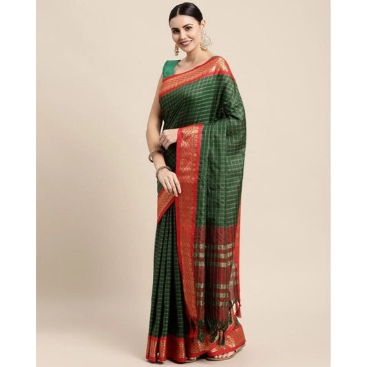Superb Women's Cotton Silk Checkered Saree With Blouse Piece