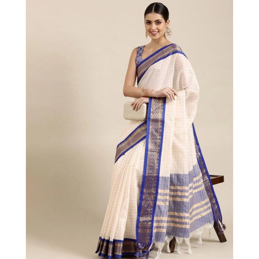 Superb Women's Cotton Silk Checkered Saree With Blouse Piece