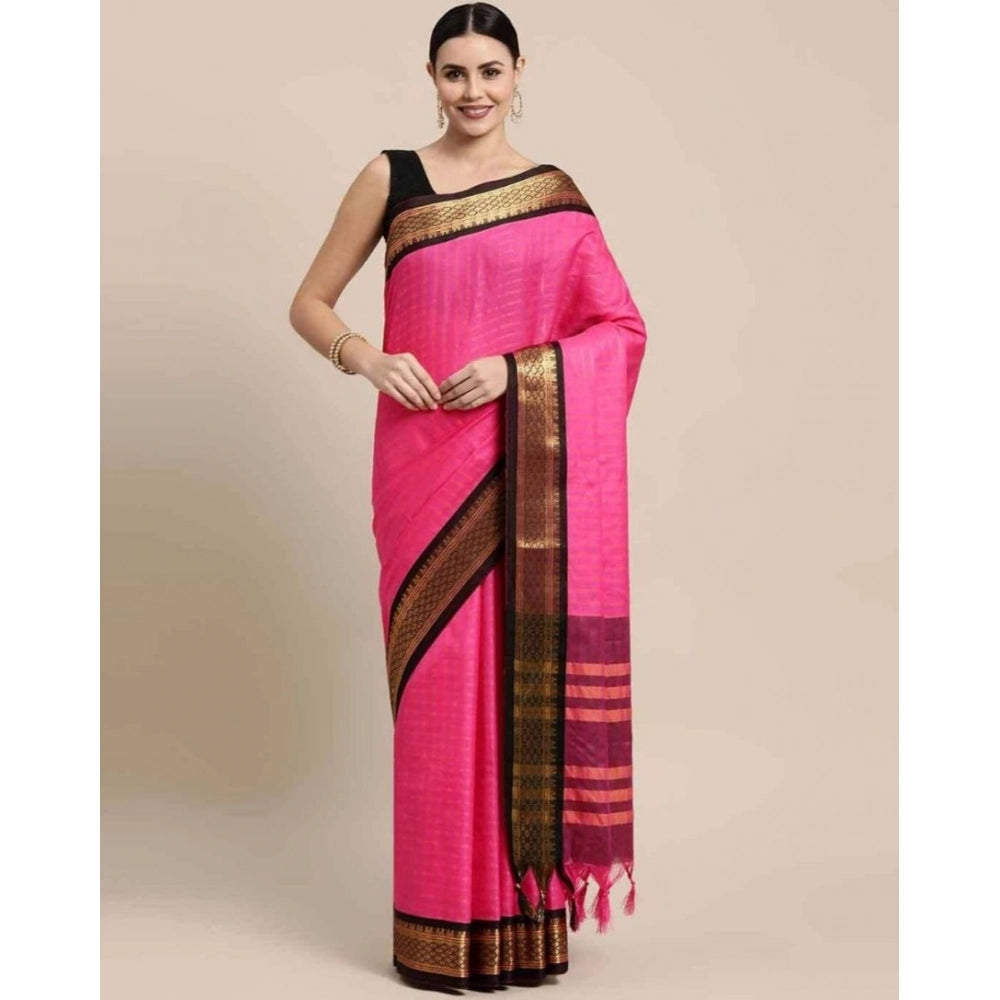 Superb Women's Cotton Silk Checkered Saree With Blouse Piece