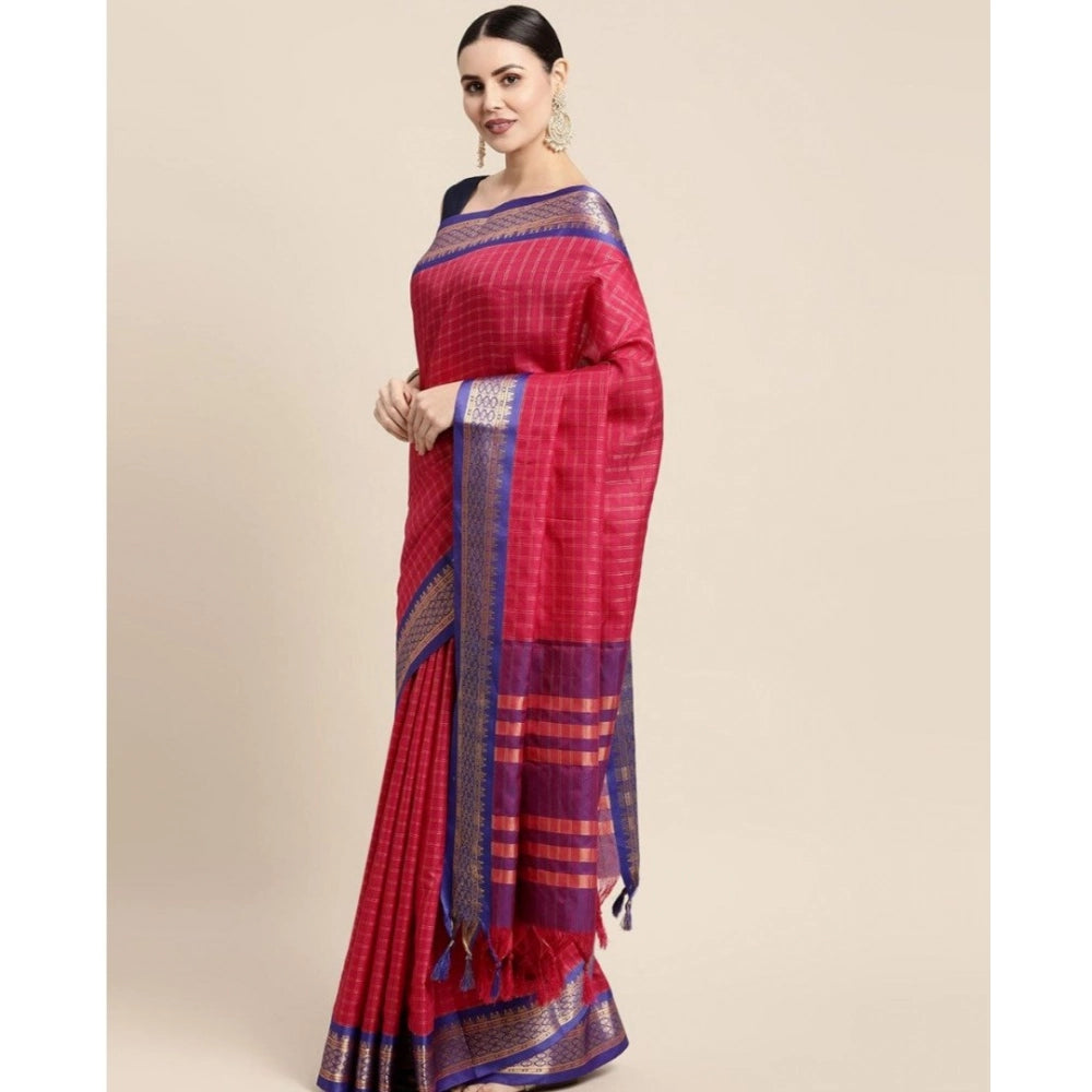 Superb Women's Cotton Silk Checkered Saree With Blouse Piece
