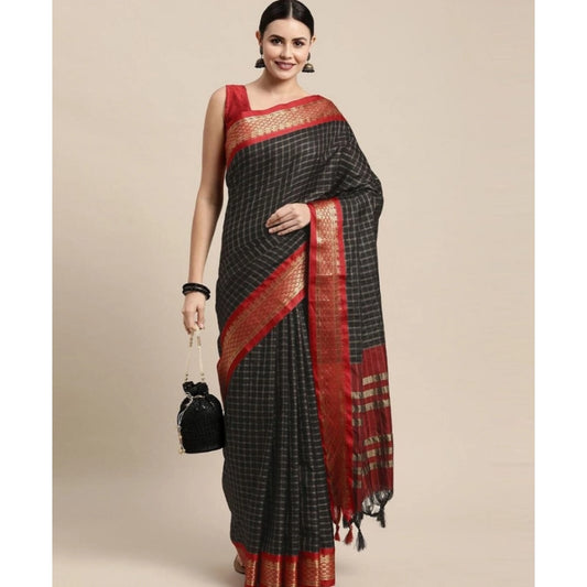 Superb Women's Cotton Silk Checkered Saree With Blouse Piece