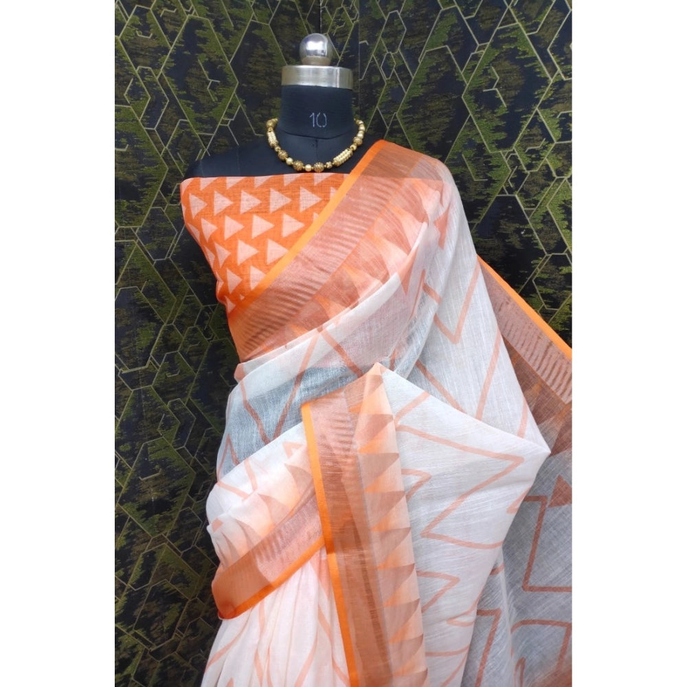 Snazzy Women's Cotton Linen Woven Design Saree With Blouse Piece