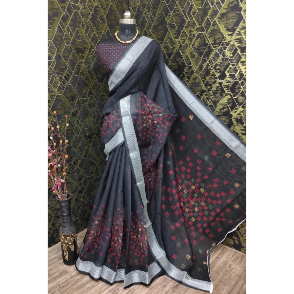 Modish Women's Cotton Linen Digital Print Saree With Blouse Piece
