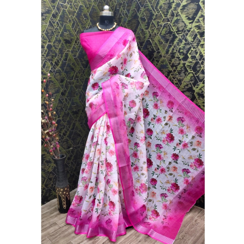Glamorous Women's Cotton Linen Woven Design Saree With Blouse Piece