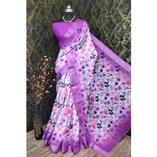 Glamorous Women's Cotton Linen Woven Design Saree With Blouse Piece