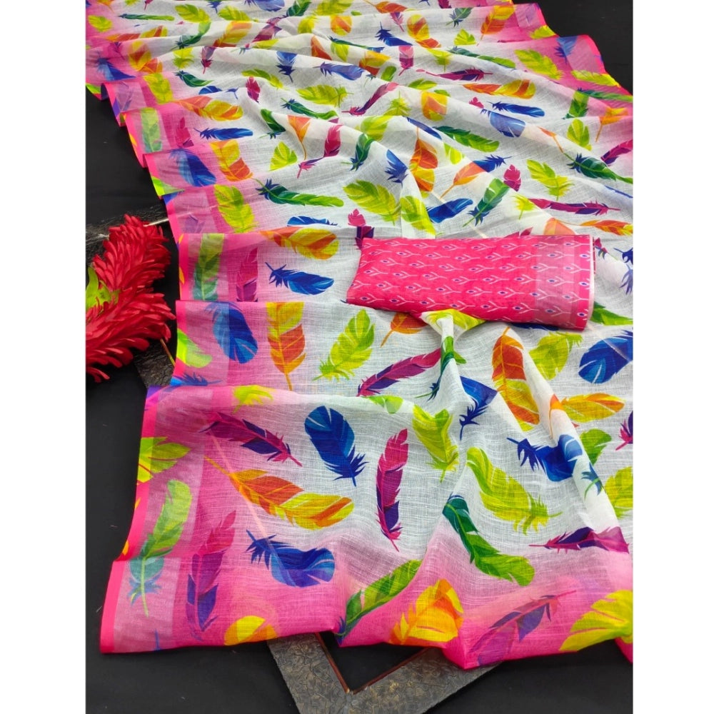 Glamorous Women's Cotton Linen Woven Design Saree With Blouse Piece