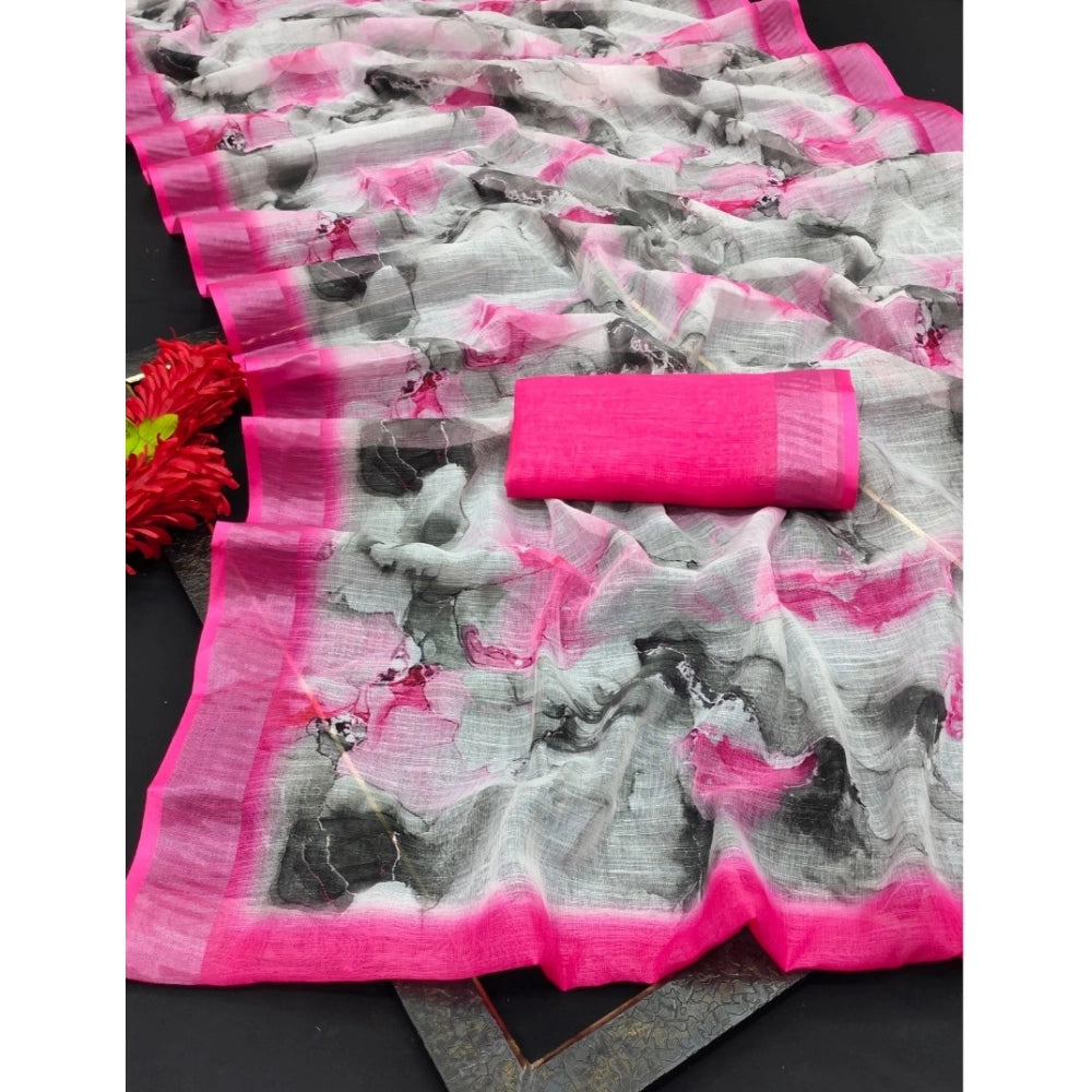 Snazzy Women's Cotton Linen Woven Design Saree With Blouse Piece