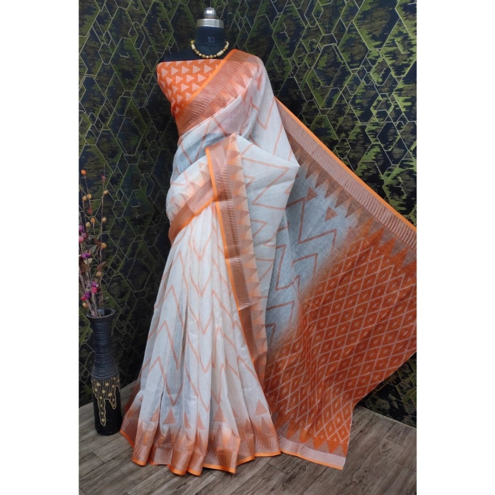 Snazzy Women's Cotton Linen Woven Design Saree With Blouse Piece