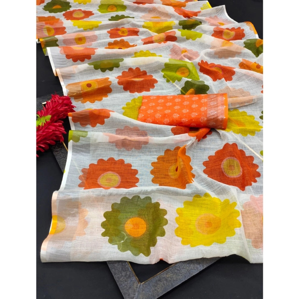 Glamorous Women's Cotton Linen Woven Design Saree With Blouse Piece