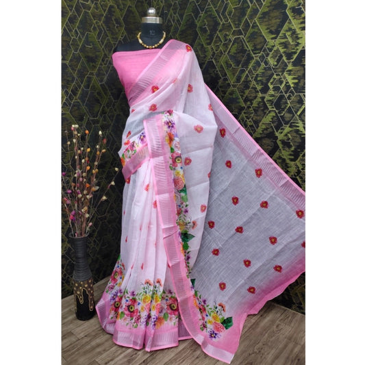 Glamorous Women's Cotton Linen Woven Design Saree With Blouse Piece