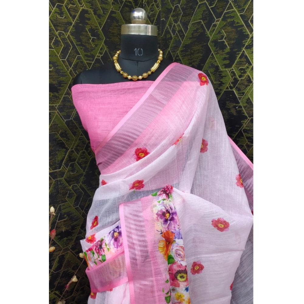 Glamorous Women's Cotton Linen Woven Design Saree With Blouse Piece