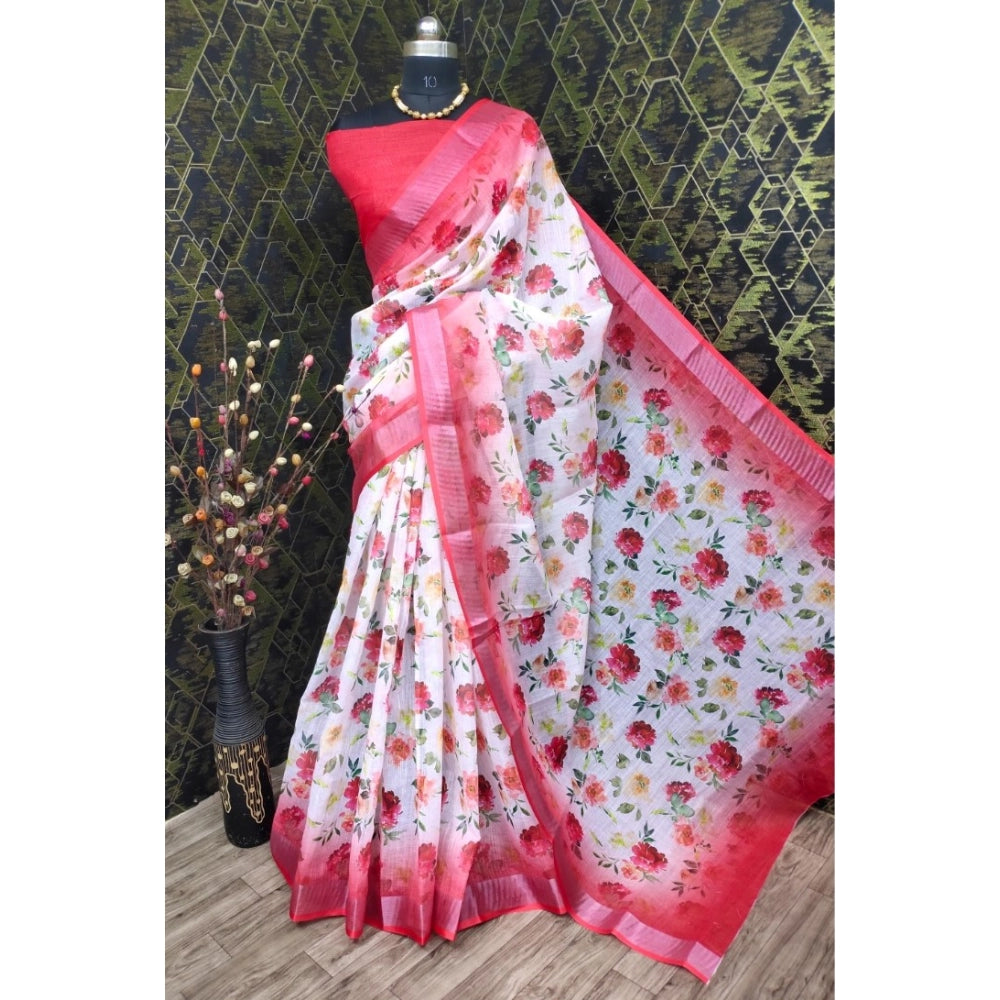Glamorous Women's Cotton Linen Woven Design Saree With Blouse Piece
