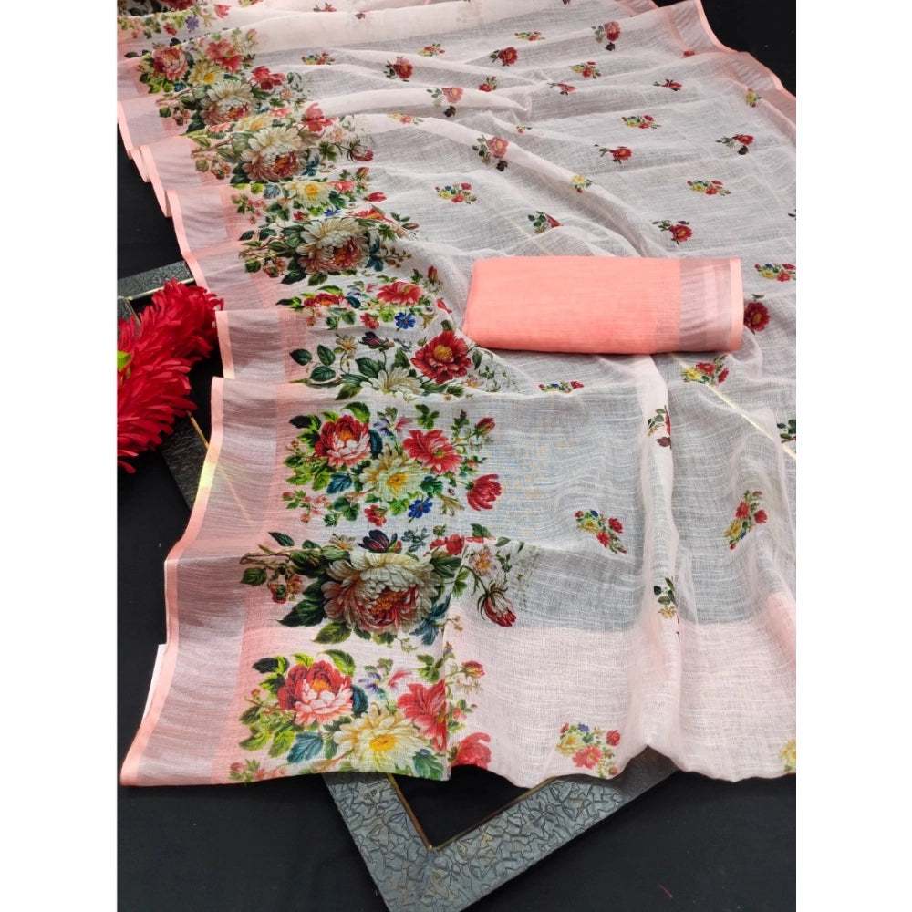 Glamorous Women's Cotton Linen Woven Design Saree With Blouse Piece