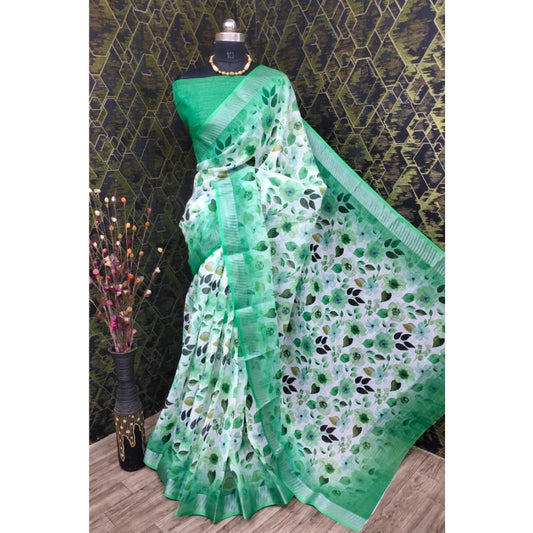 Glamorous Women's Cotton Linen Woven Design Saree With Blouse Piece