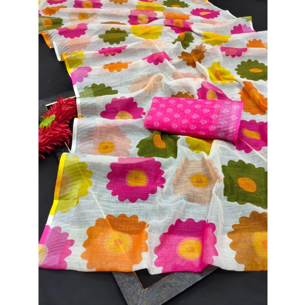 Glamorous Women's Cotton Linen Woven Design Saree With Blouse Piece