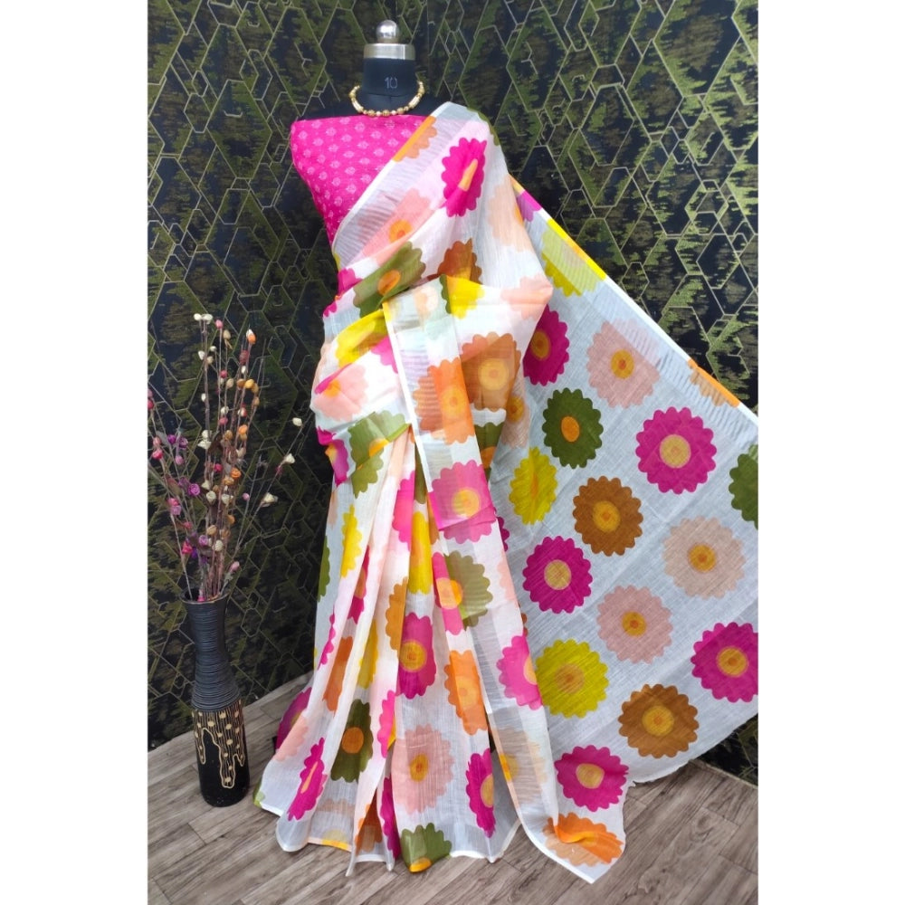 Glamorous Women's Cotton Linen Woven Design Saree With Blouse Piece